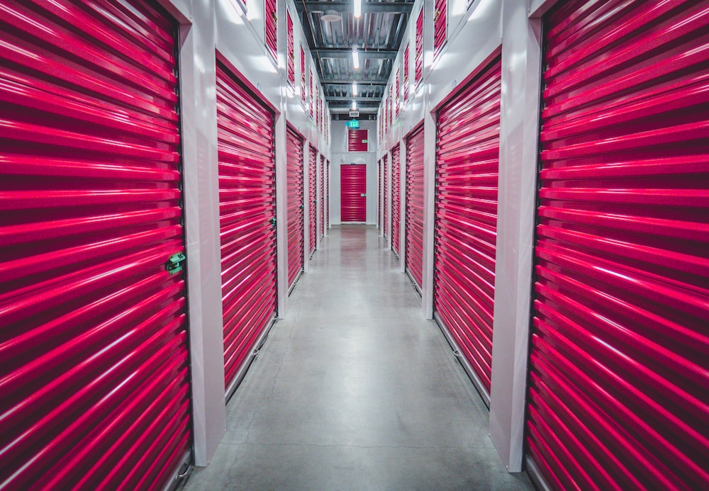 storage unit with red doors
